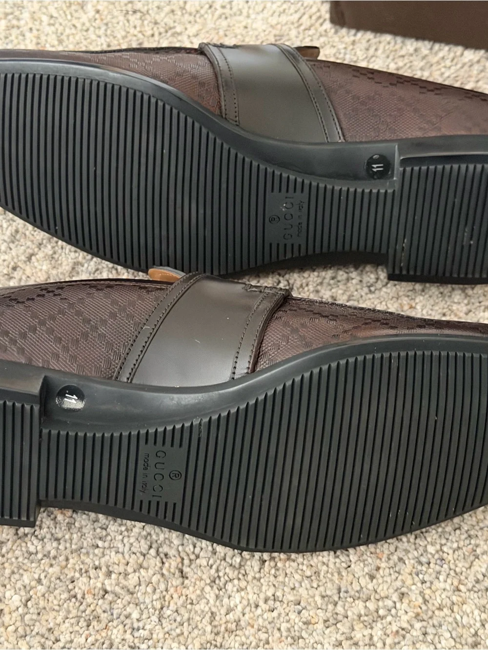 Gucci Men's Dark Brown Patterned Leather Penny Loafers